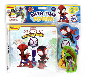 Marvel Spidey and his Amazing Friends Bath Time Books - Activity Books for kids, Bath book, 6 Padded suction cups, 1 Mesh bag