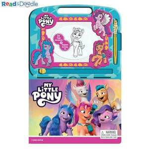 My Little Pony Read & Doodle - Learning resources for kids, a magnetic drawing pad, an easy-to-use pen, 22-page board book for reading and drawing