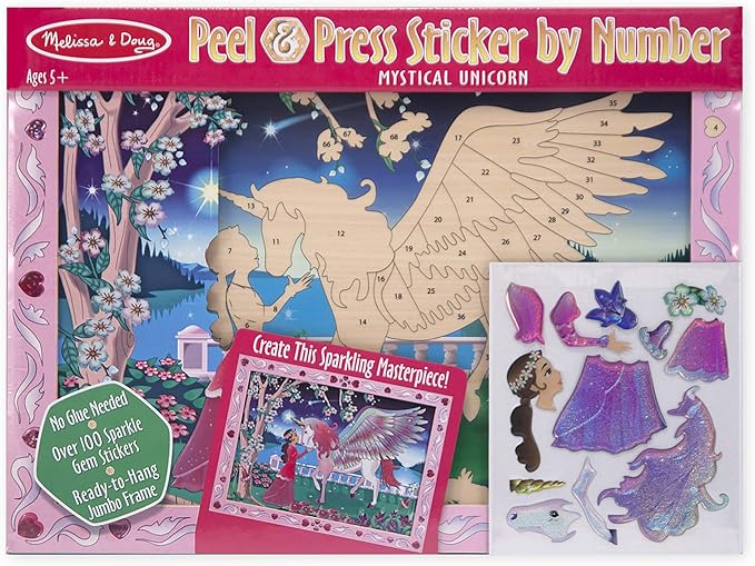 Peel and Press Sticker by Number Kit: Mystical Unicorn - 100+ Stickers, وحيد القرن السحري